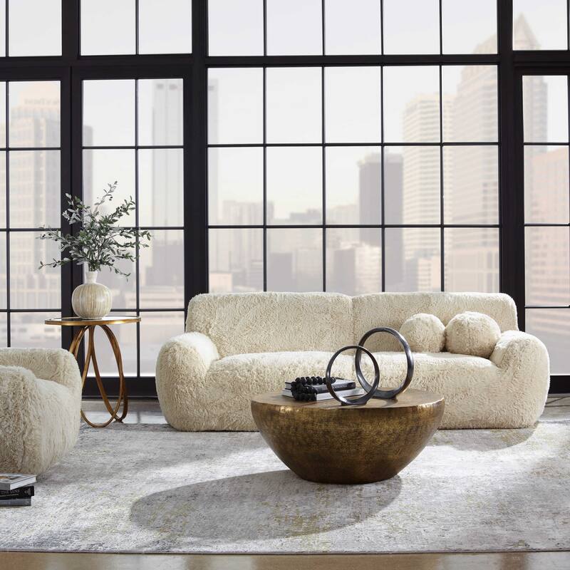 Artificial Sheepskin Rounded Sofa - 96" - Caramel Brown