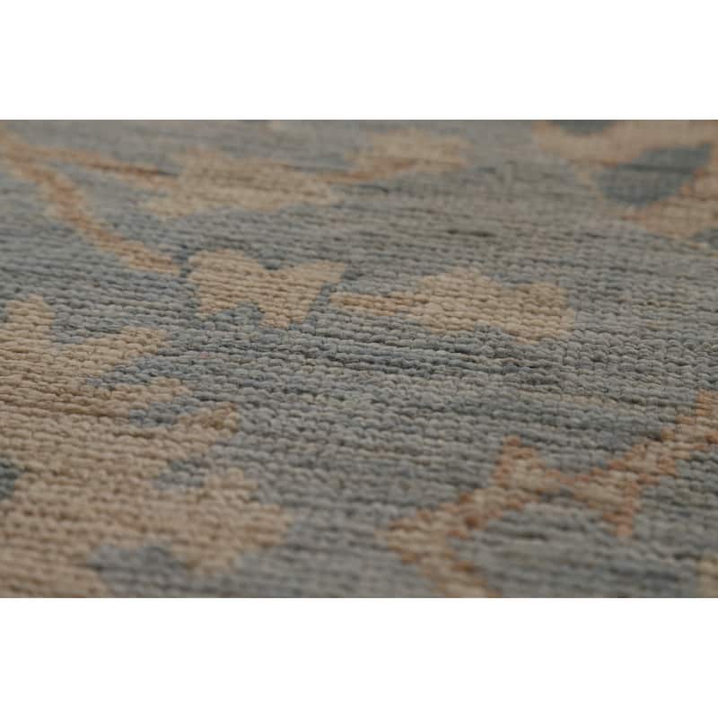 Vegetable Dye Oushak Turkish Rug Hand-Knotted Blue Wool Carpet - 4'11"x 6'11"