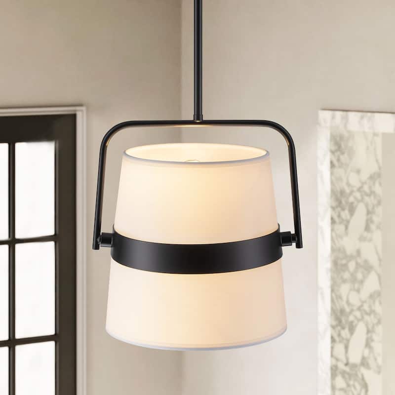 2-Light Modern Traditional Black and White Drum Fabric Pendant Light - 11.8 in. W x 11.8 in. H