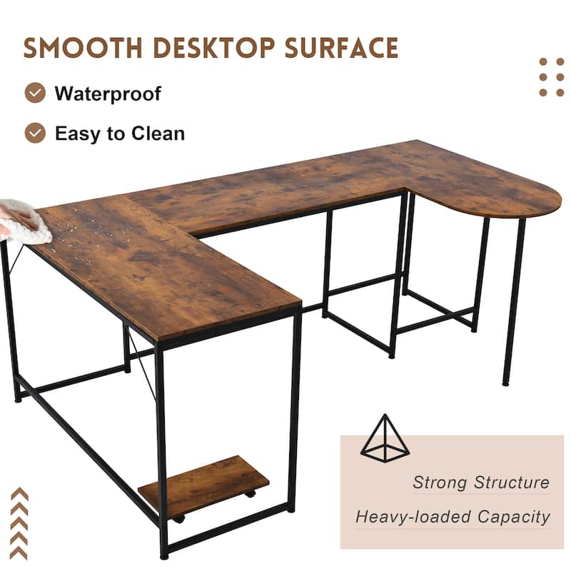 Ushaped Computer Desk, Industrial Corner Writing Desk with CPU Stand
