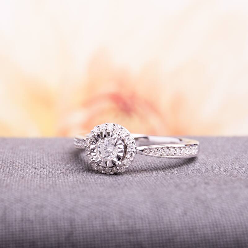 Miadora Sterling Silver 1/3ct TDW Diamond Halo Engagement Ring