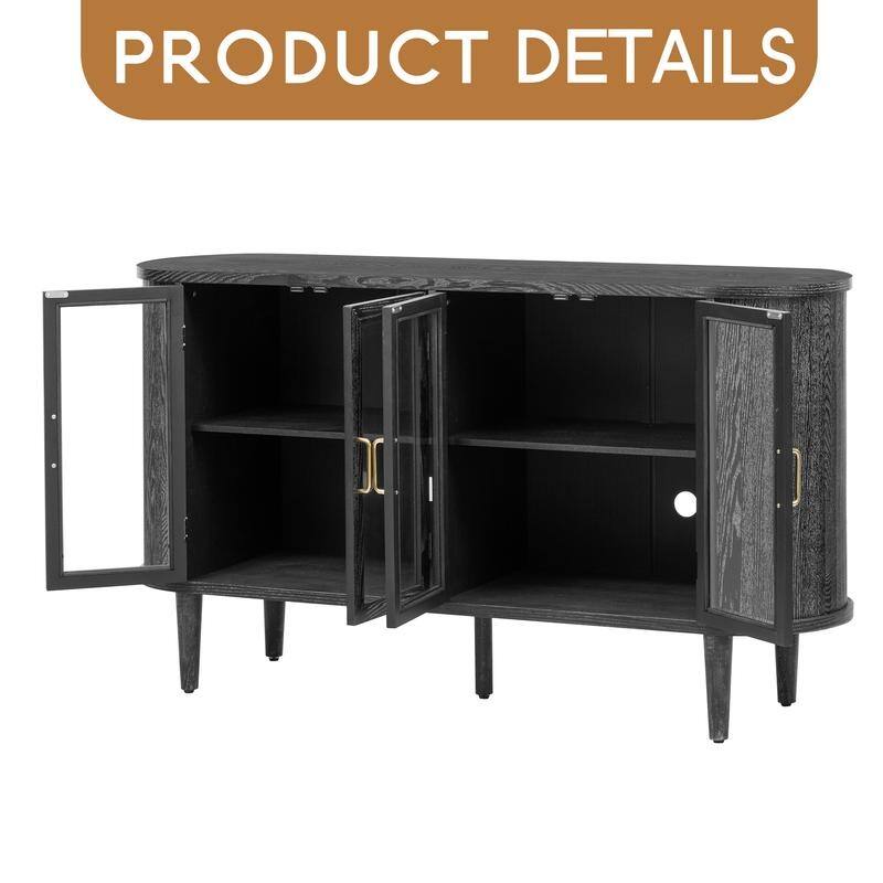 Sideboard Cabinet with Storage, Wood Buffet Cabinet with Glass Doors and Adjustable Shelves for Kitchen