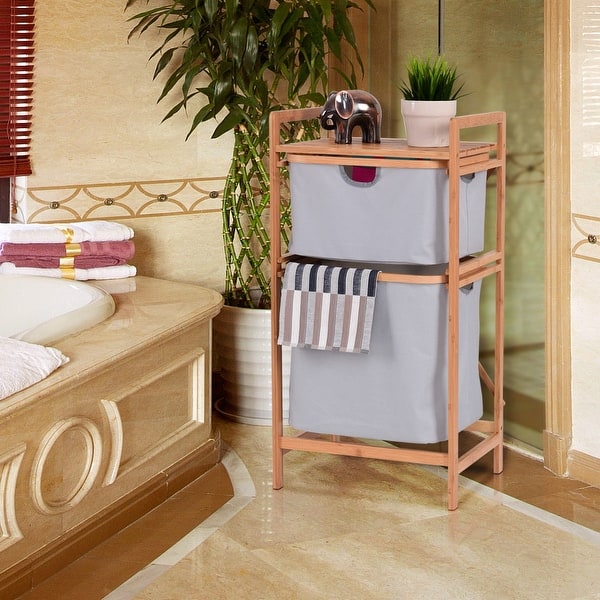 Shop Costway 2 Drawer Bamboo Shelf Dresser Sliding Cloth Fabric