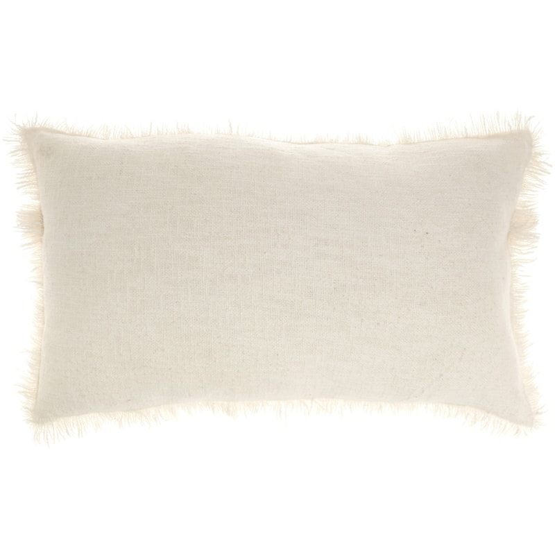 HomeRoots 14" X 24" Ivory Cotton Throw Pillow With Fringe