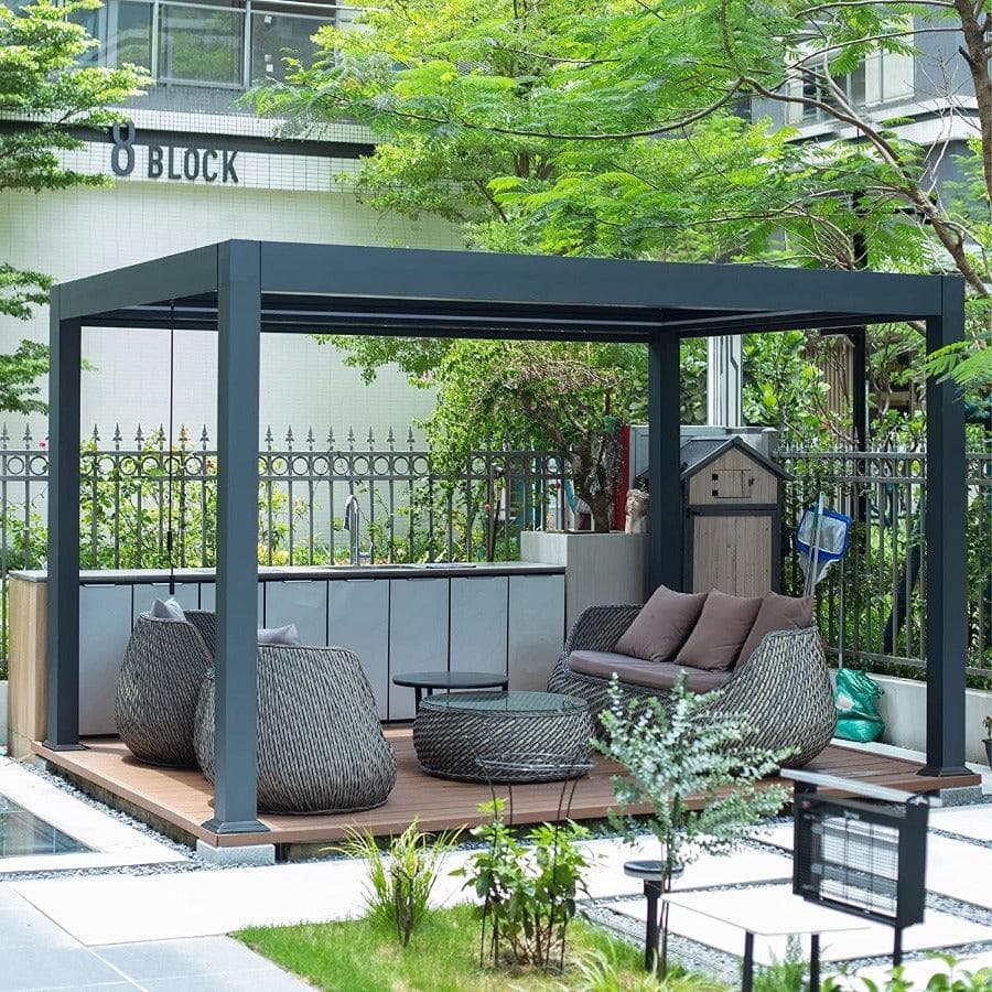 PURPLE LEAF Louvered Pergola Sun Shade Shelter with Adjustable Metal Roof for Patio Hardtop Pergola