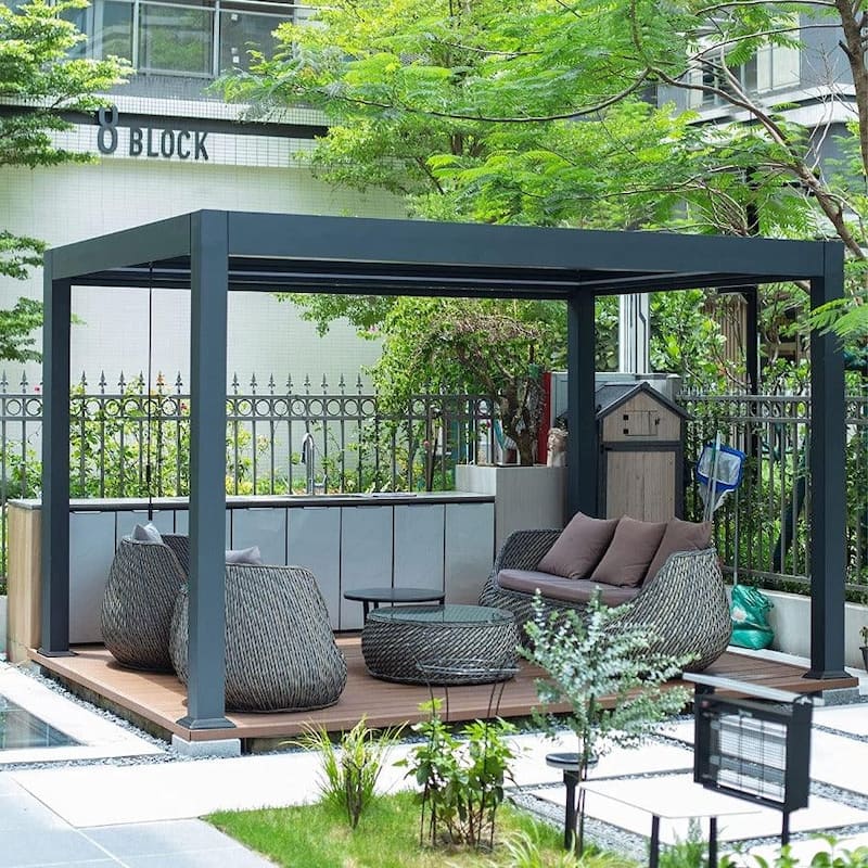 PURPLE LEAF Louvered Pergola Sun Shade Shelter with Adjustable Metal Roof for Patio Hardtop Pergola