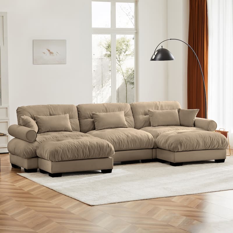 Modern Sectional Couch Comfortable Upholstered Sofa Set with Lumbar Pillow and Throw Pillow for Living Room