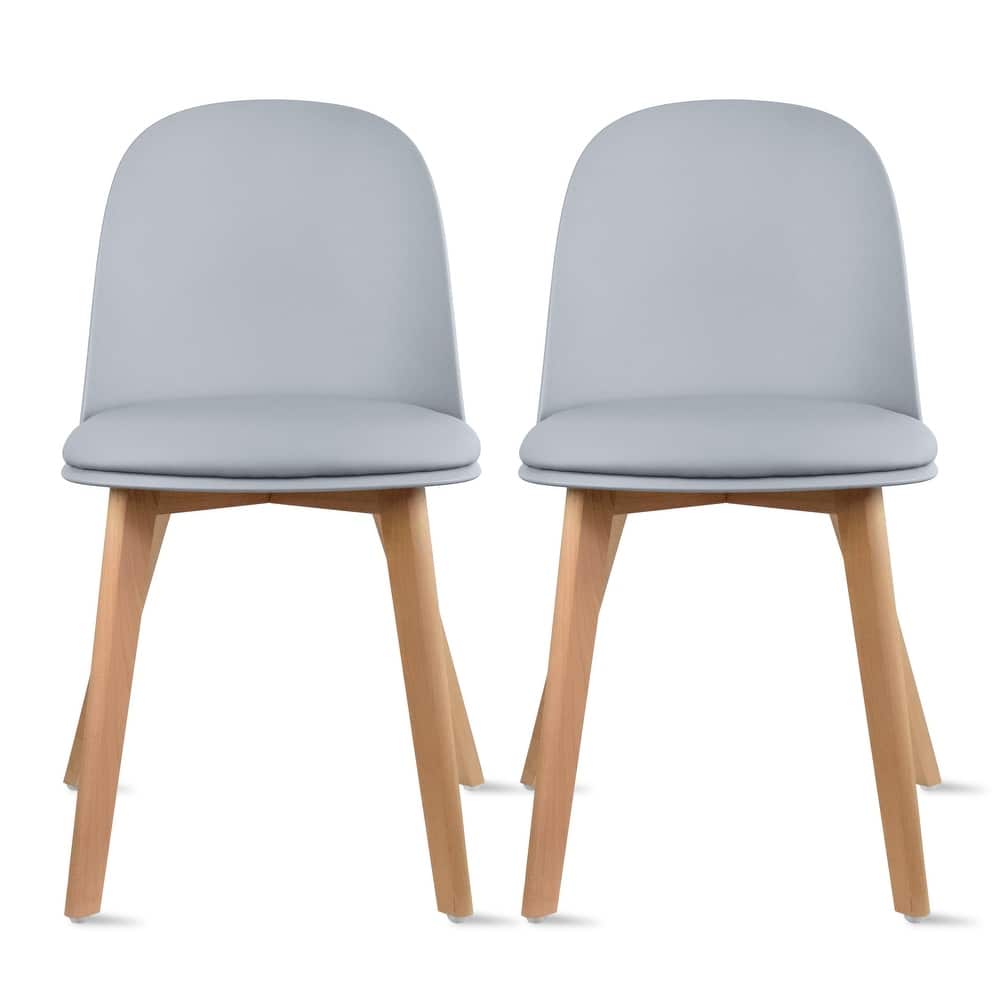Set of 2 Plastic Dining Chairs Padded Cushion Faux Leather Wooden Legs For Kitchen Waiting Room Outdoor Party