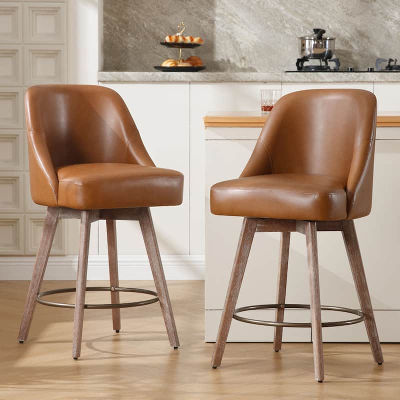 26" Counter Height Swivel Bar Stool, Upholstered Counter Stools - 39.37" (H) x 22.44" (D) x 21.65" (W) - Set of 2 - PU Brown