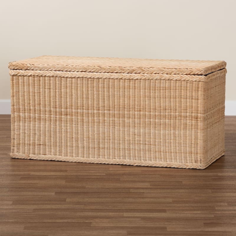 Caden Braided Natural Rattan Chest with Lift-top Lid - Coastal Boho Style Storage Bench for Bedroom, Entryway, or Living Room