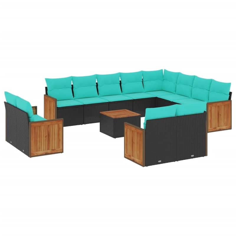 vidaXL 12 Piece Patio Sofa Set with Cushions Black Poly Rattan