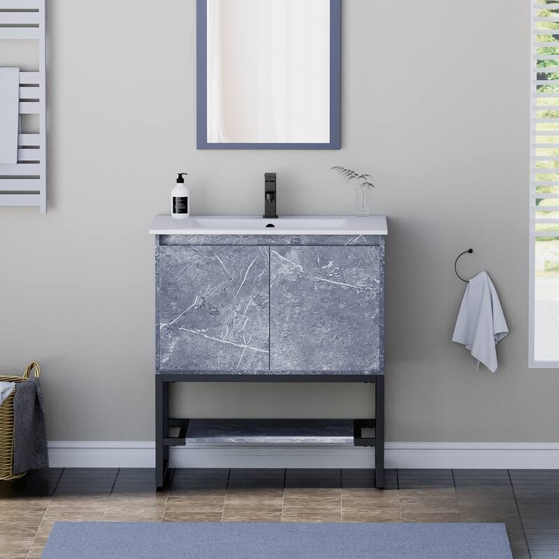 Bathroom Vanity Set Under-mount Ceramic Sink Combo Free Standing - 30 in - Grey
