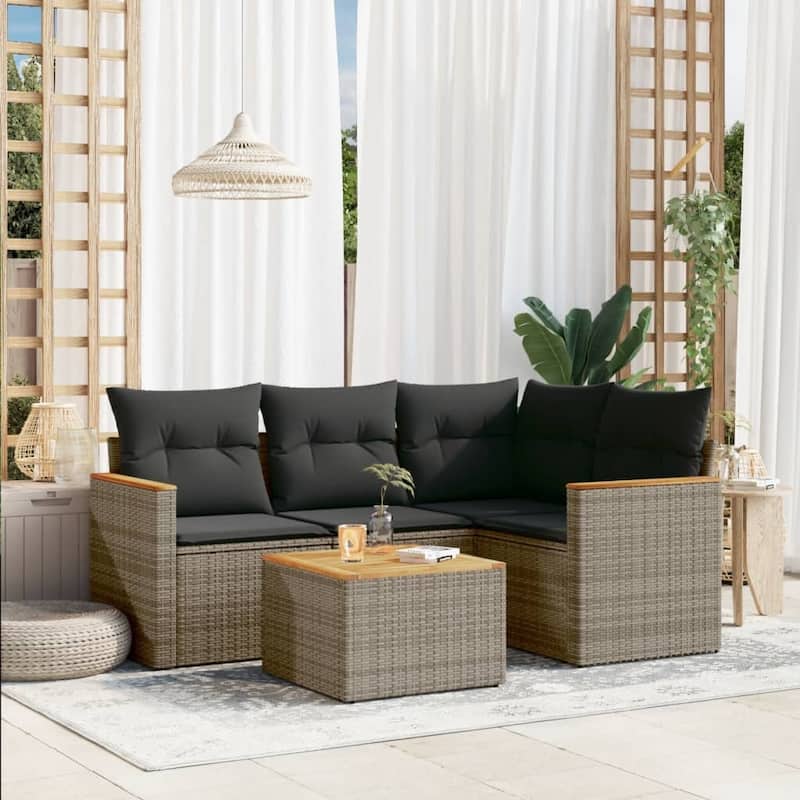 vidaXL Garden Sofa Set Black - 24.4 x 24.4 x 27.2 - Gray Medium With table