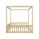 preview thumbnail 9 of 32, Full Size Pine Wood Canopy Frame Floor Bed with Fence and Guardrails for Bedroom