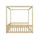 preview thumbnail 9 of 9, Full Size Wooden Canopy Floor Bed with Guardrails and Partial Fence Design, Stable Pine Frame