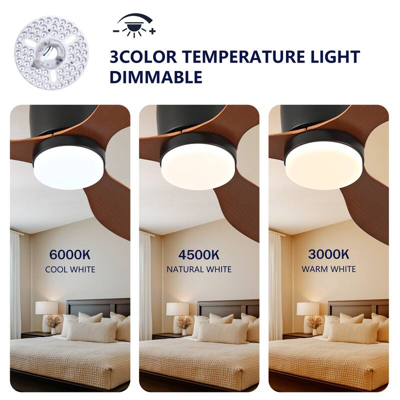 42-inch Ceiling Fan with Light, Ultra-Slim Flush-Mount Design, 3 ABS Plastic Blades, Remote Control Included