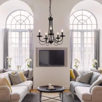 Modern Farmhouse 5-Light Black Metal Chandelier Traditional Candle Ceiling Fixture for Dining Room