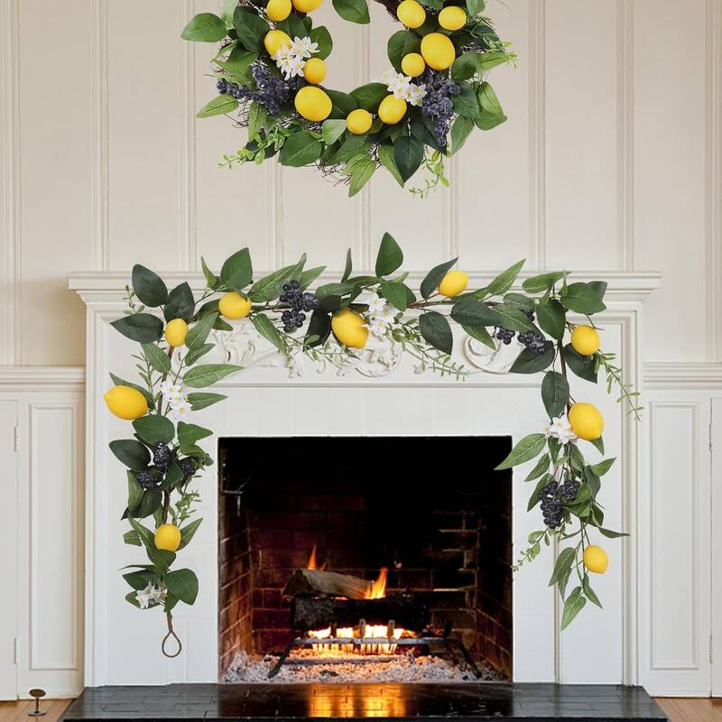 18 inch Spring Summer Sunflowers Wreath, 6 FT Artificial Lemon Garland