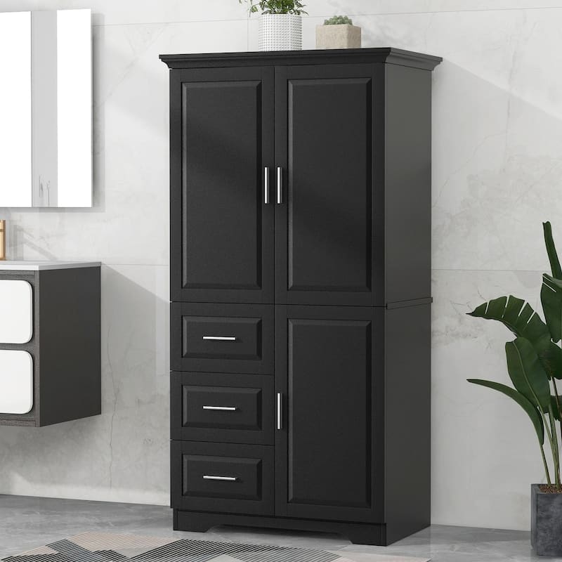 Tall and Wide Storage Cabinet with Doors and Three Drawers