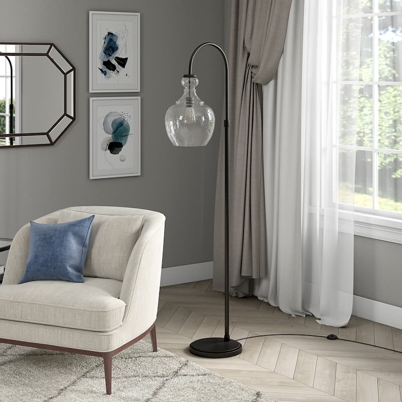 Verona Arc Floor Lamp with Glass Shade - Blackened Bronze
