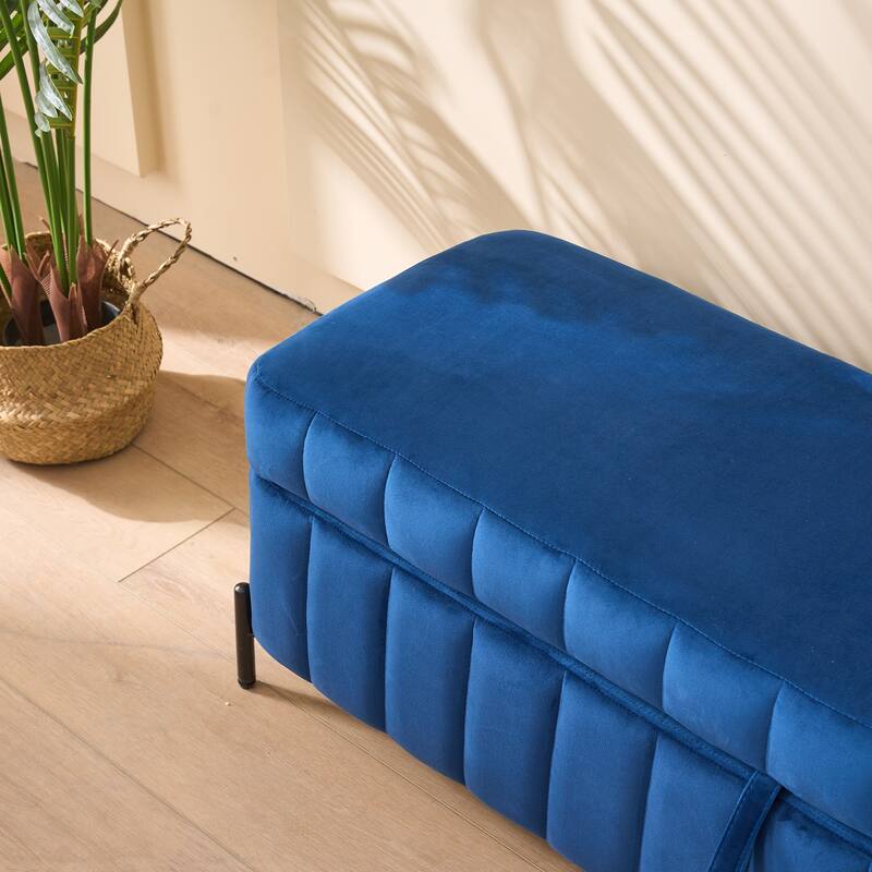 49.21" Velvet Upholstered Storage Bench, End of Bed Footstool Ottomanwith Metal Legs, Foot Rest for Bedroom, Entryway