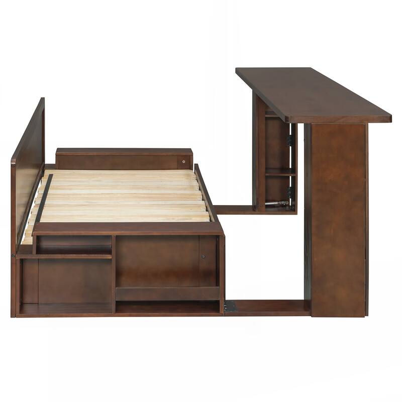 Full Size Daybed with Removable Desk, Storage Drawers & Hydraulic Side Table