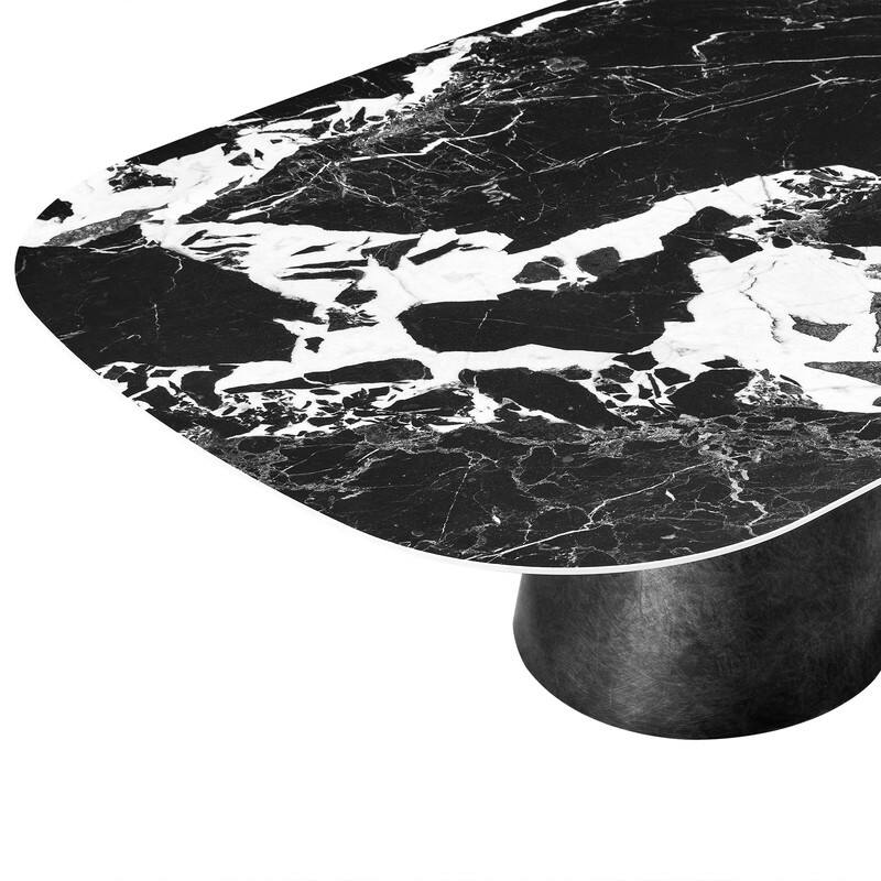 Spruce & Spring Modern Luxury Oval Ceramic Coffee Table with Black Marble Look Top and Sculptural Metal Base