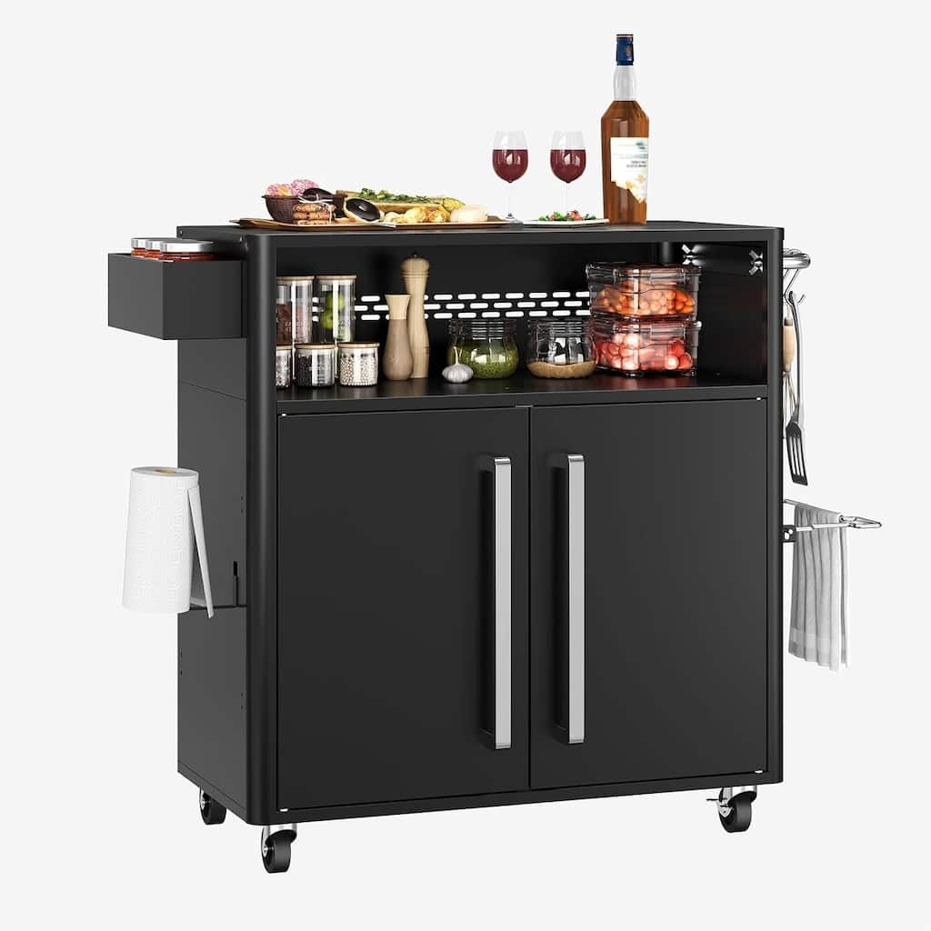 Outdoor Multifunction Kitchen Cart Island, Grill Cart with Storage Cabinet