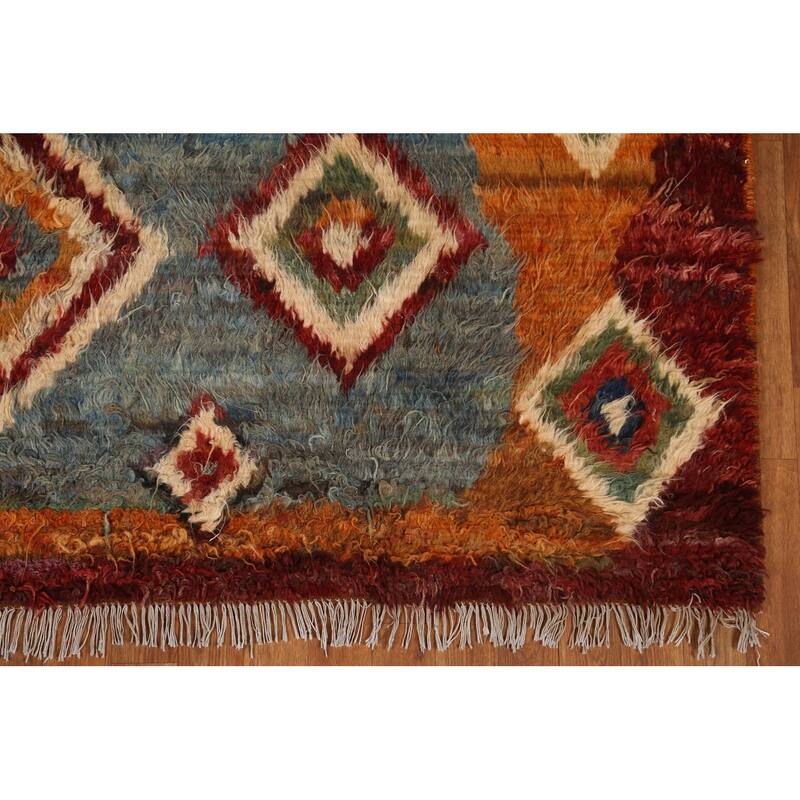 Hand Knotted Oriental 100% Wool Carpet Modern Tribal Oranges & Rust Moroccan Area Rug - 9' 11'' X 6' 8''