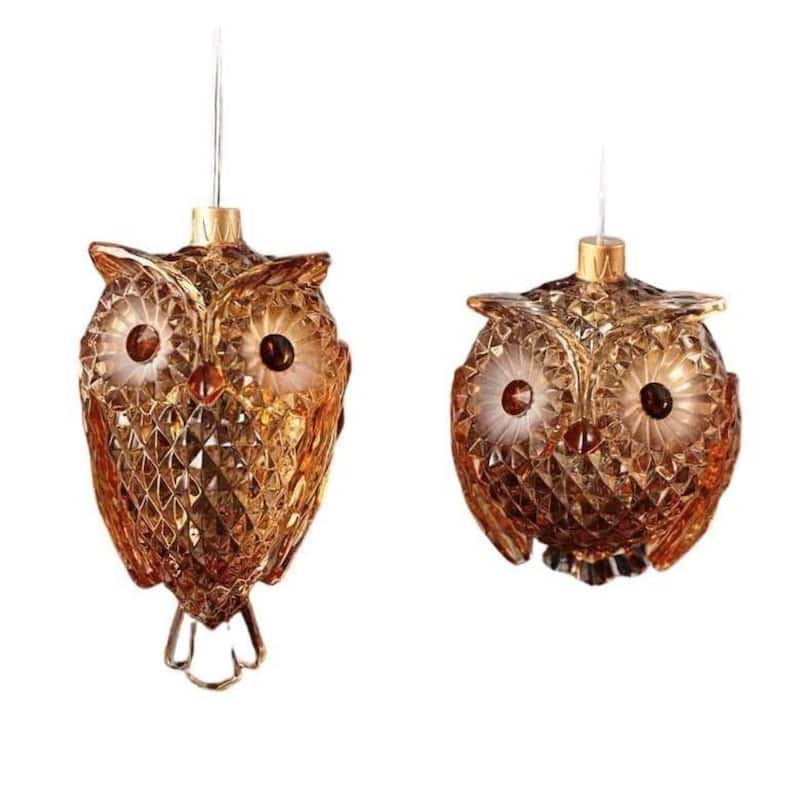 Diamond Cut Owl Christmas Ornaments - 4.5" - Amber - 4ct