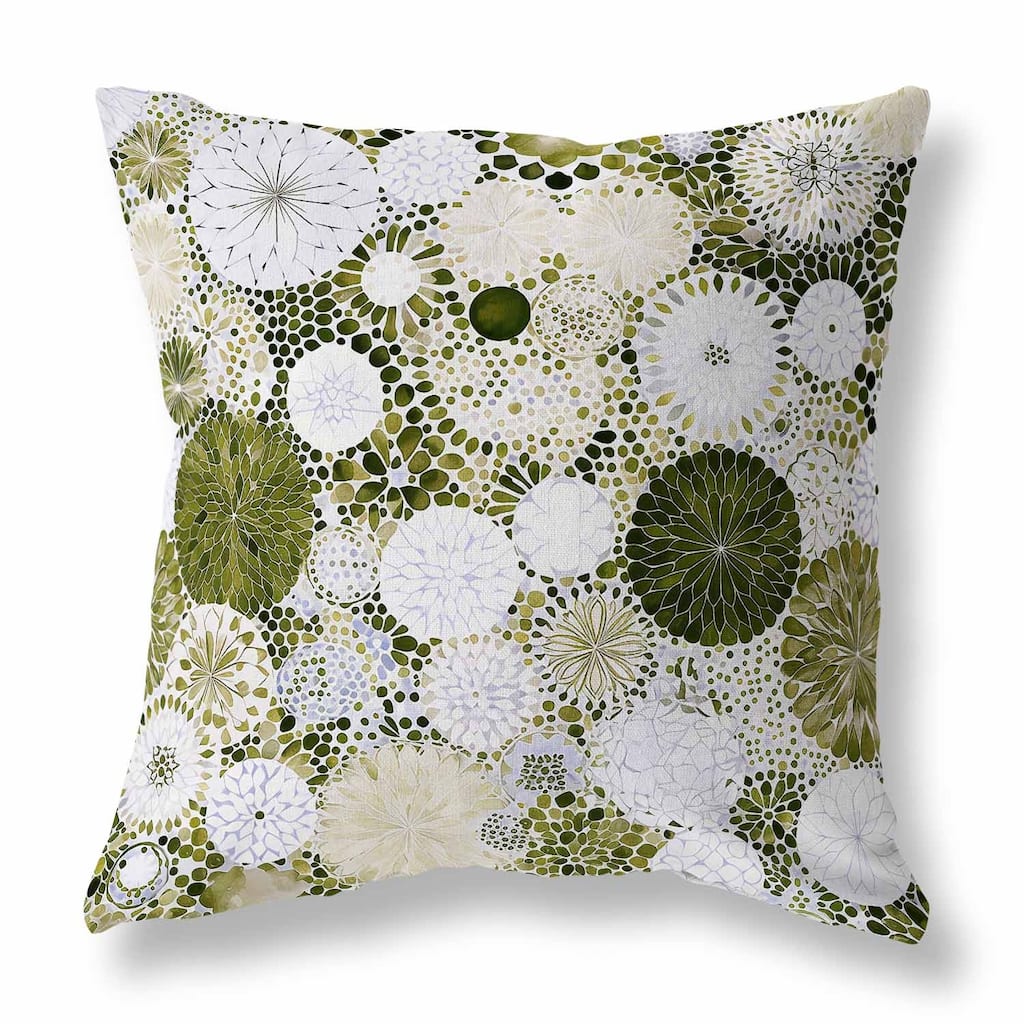 Cream And Green Crystal Drift Indoor/Outdoor Throw Pillow Zipper