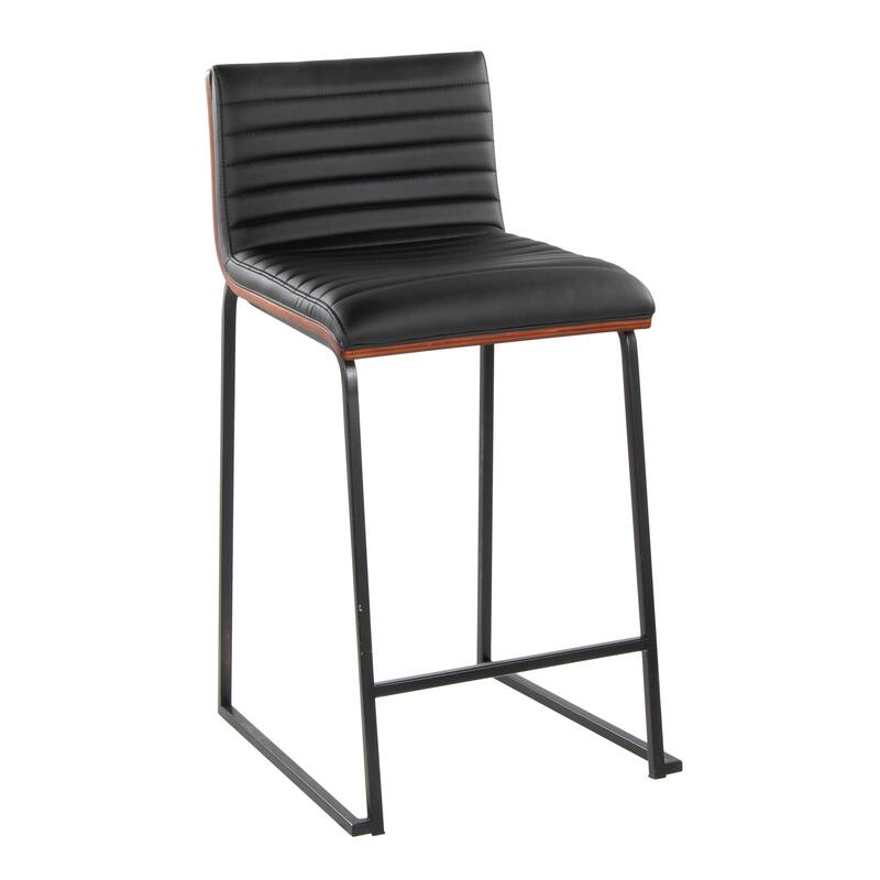 Silver Orchid Magda 26" Fixed-Height Upholstered Counter Stool (Set of 2) - Black Faux Leather/Black Metal