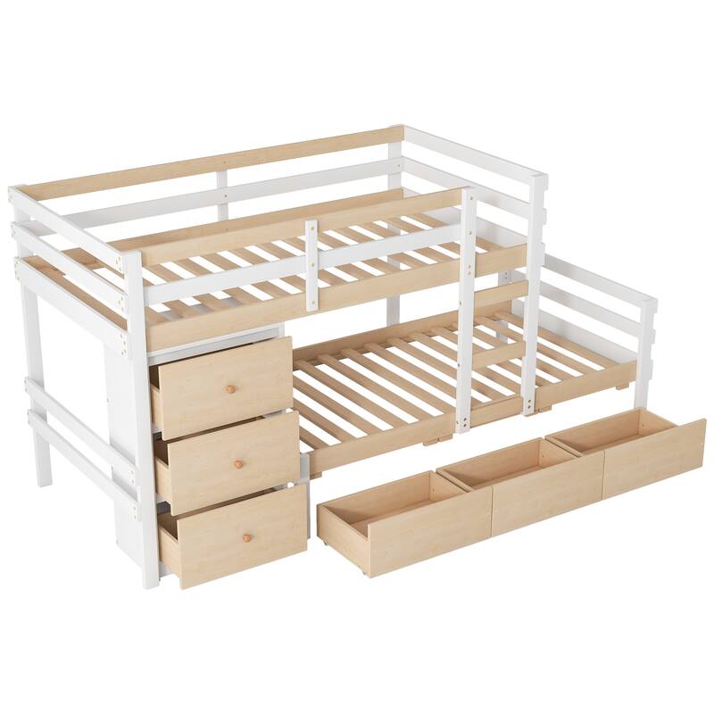 Twin Over Twin Loft Bunk Bed with Storage Drawers and Ladder, Space-Saving Design