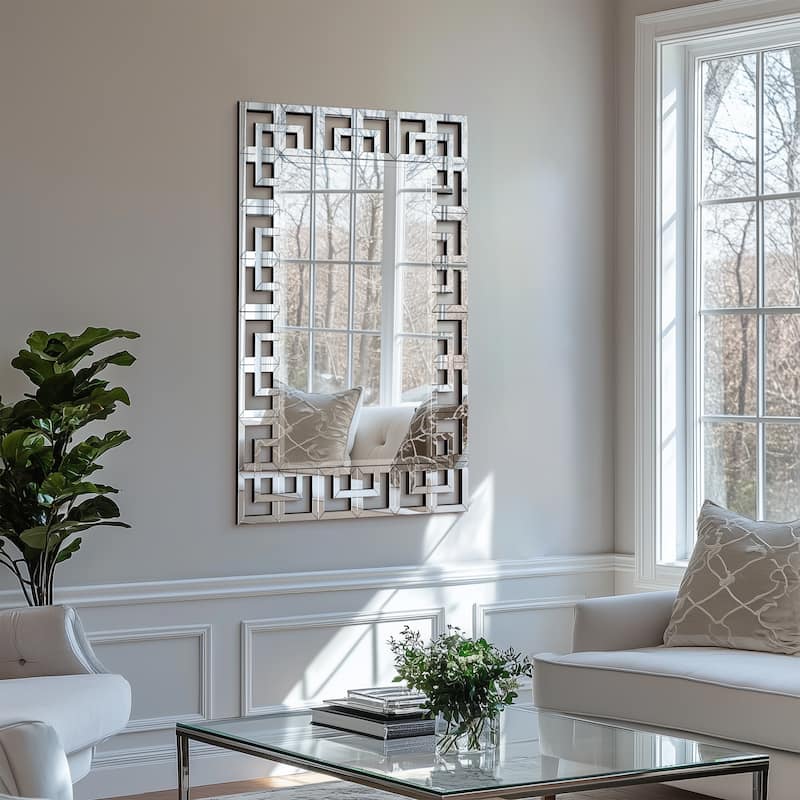 Large Wall Art Mirror Decor Silver Accent Geometric Frame
