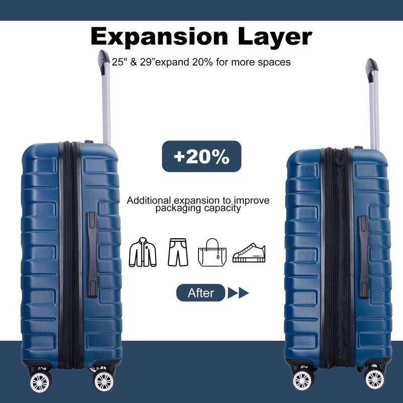 3 Piece Luggage Sets with Double Spinner Wheels and TSA Lock, Expandable Durable PC Hardside Lightweight Suitcase for Men Women