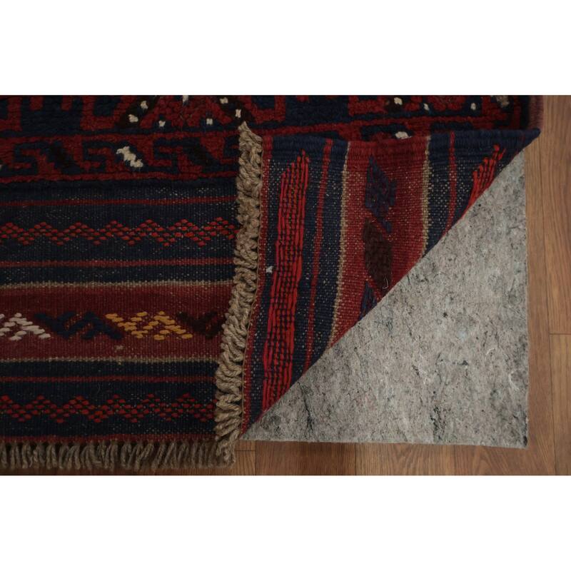 Hand Knotted Oriental 100% Wool Carpet Traditional Tribal Navy Blue & Blues Balouch Runner Rug - 8' 3'' X 2' 1''