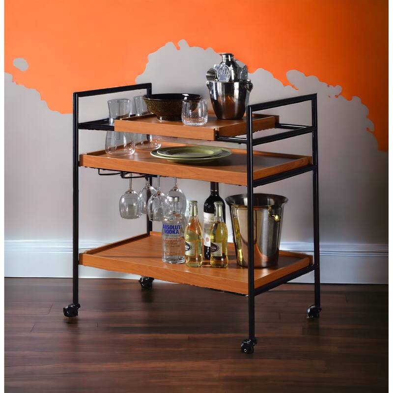 Oaken Honey Oak & Black Finish Serving cart