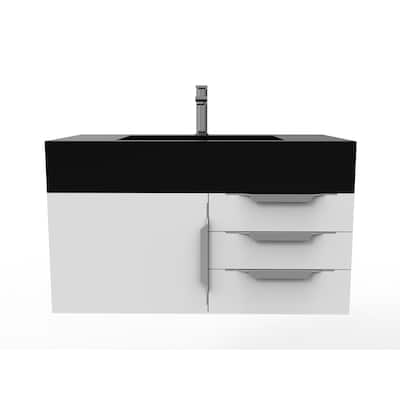 Nile 36" Wall Mounted Bathroom Vanity Set w/ Black Top