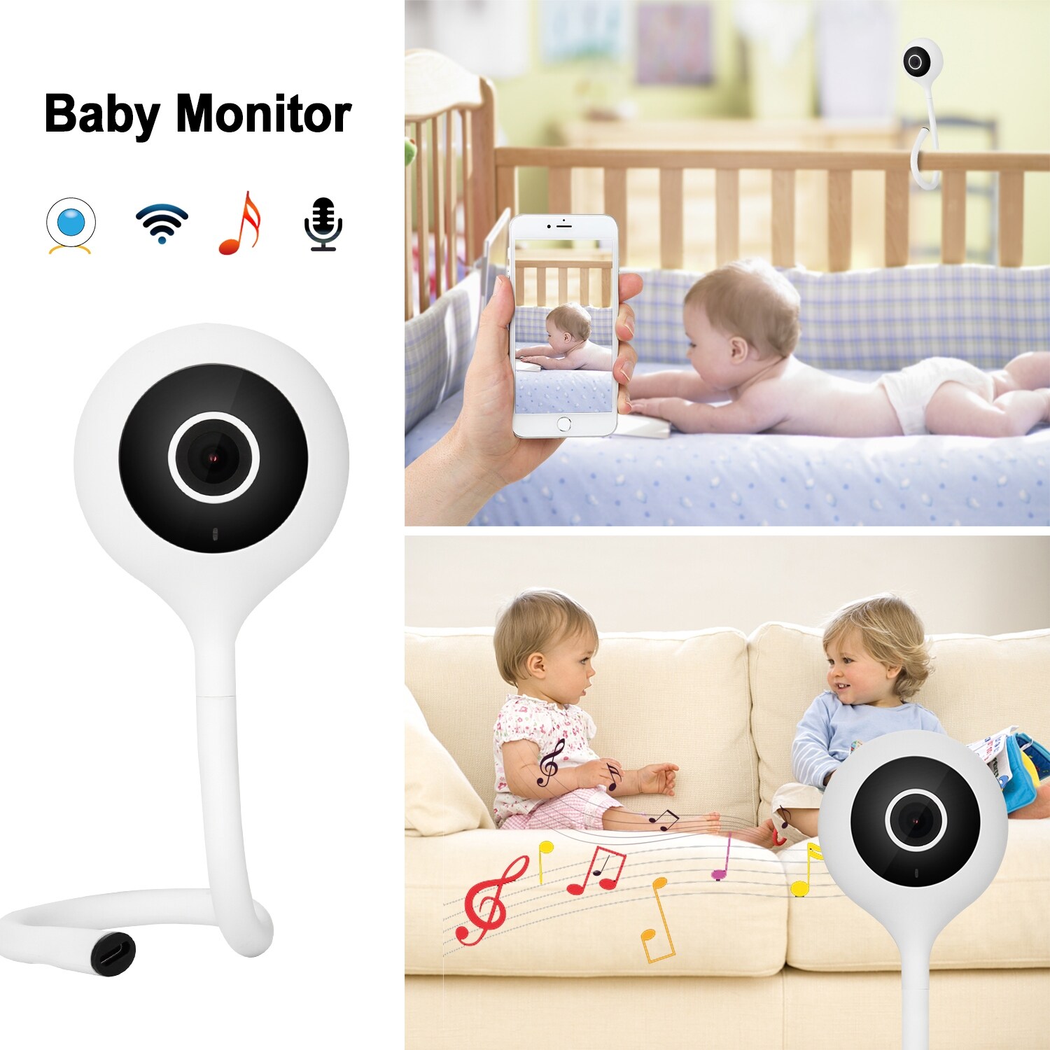 Shop Video Baby Monitor With Wifi For Home 2 Way Audio Music Player S On Sale Overstock 31591864