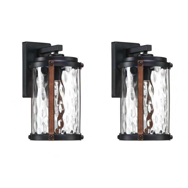 1-Light Matte Black and Barnwood accents Outdoor Wall Lantern Sconce