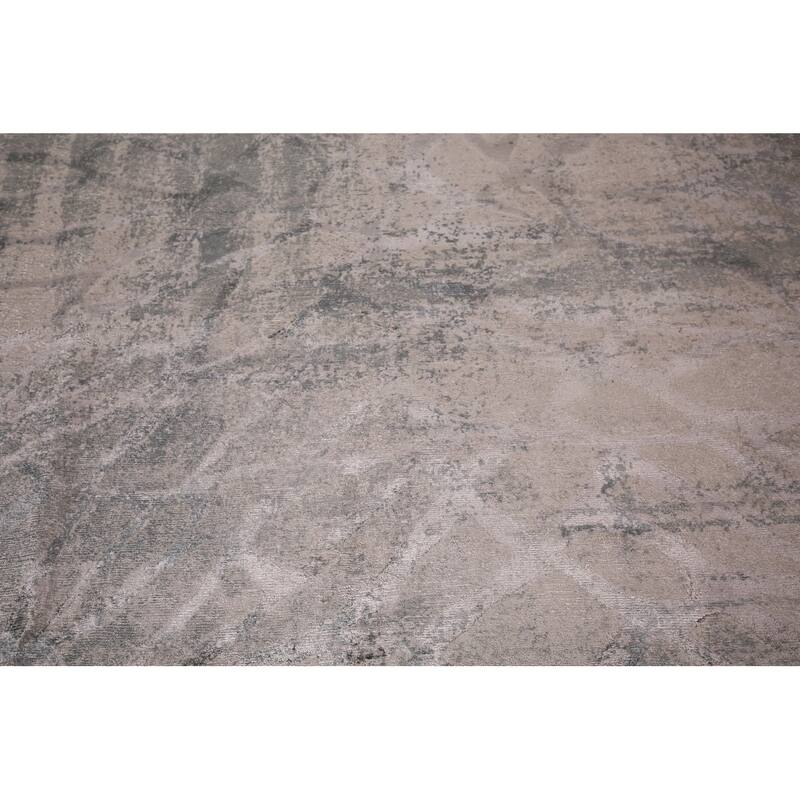 All-Over Abstract Indian Area Rug Handmade Beige Wool Carpet - 5'6"x 7'11"