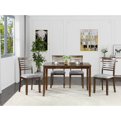 5 Piece Acacia Wood Kitchen Set w/4 Ladder Back Upholstered Chairs