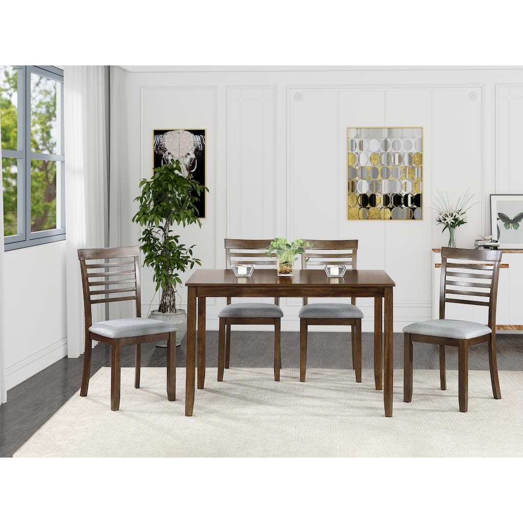 5 Piece Acacia Wood Kitchen Set w/4 Ladder Back Upholstered Chairs