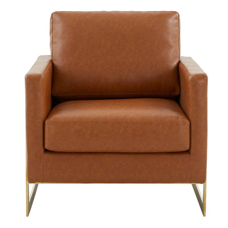 Lincoln Leather Accent Chair With Gold Frame Modern Single Seater Sofa for Living Room and Bedroom - 34"