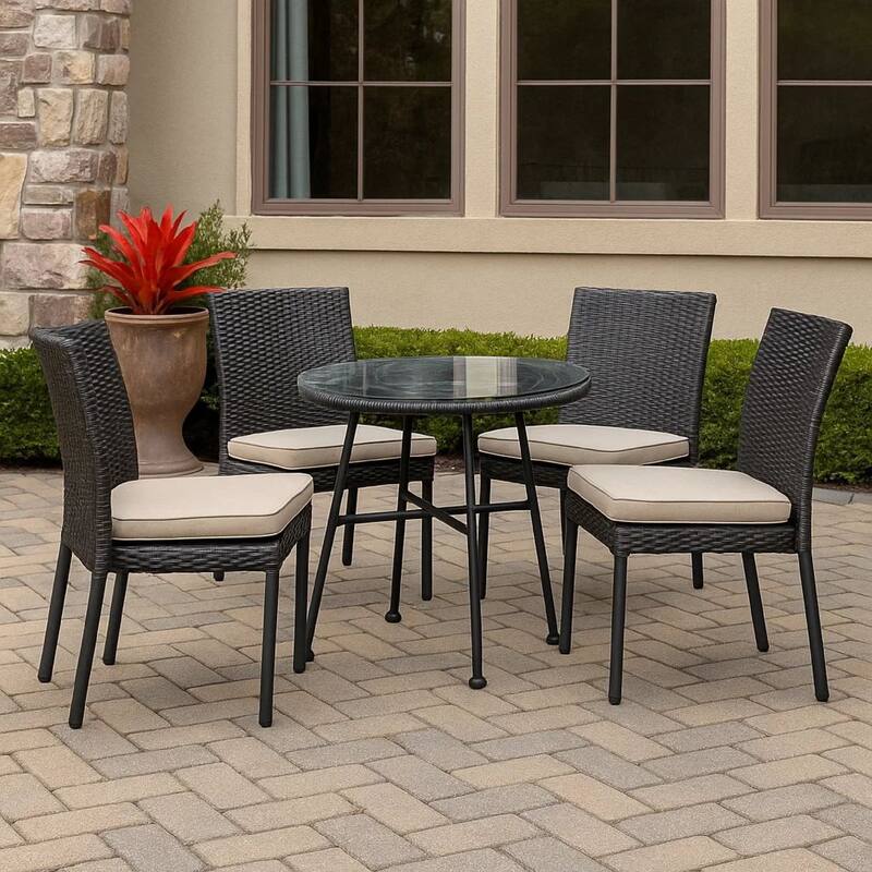 Tee Outdoor Side End Table, 20 Inch Rattan Weave with Glass Top, Gray