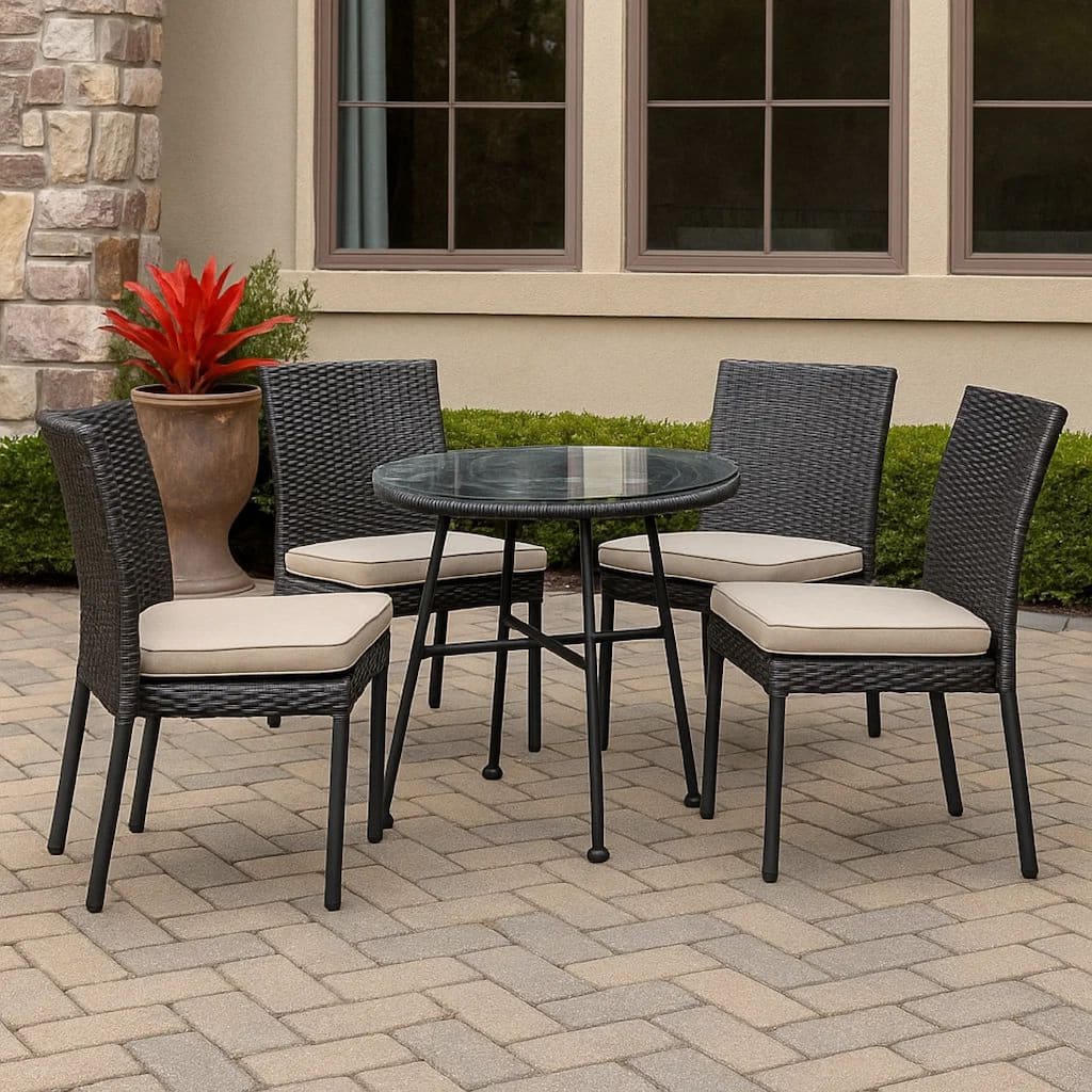 Tee Outdoor Side End Table, 20 Inch Rattan Weave with Glass Top, Gray