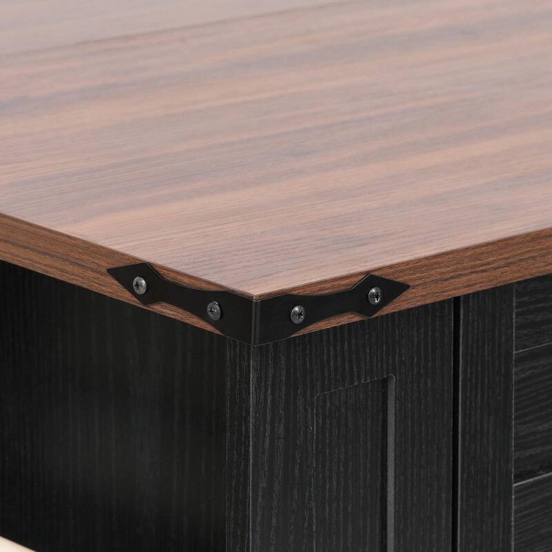 53'' Rolling Farmhouse Kitchen Island - Two Glass Cabinet Doors with Power Outlet