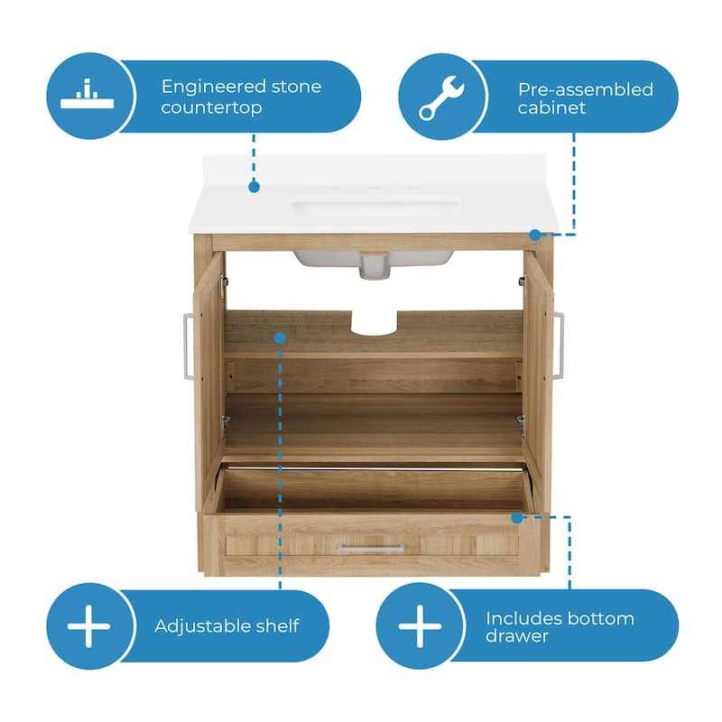 Ove Decors Kansas 36 in. Single Sink Bathroom Vanity in White Oak