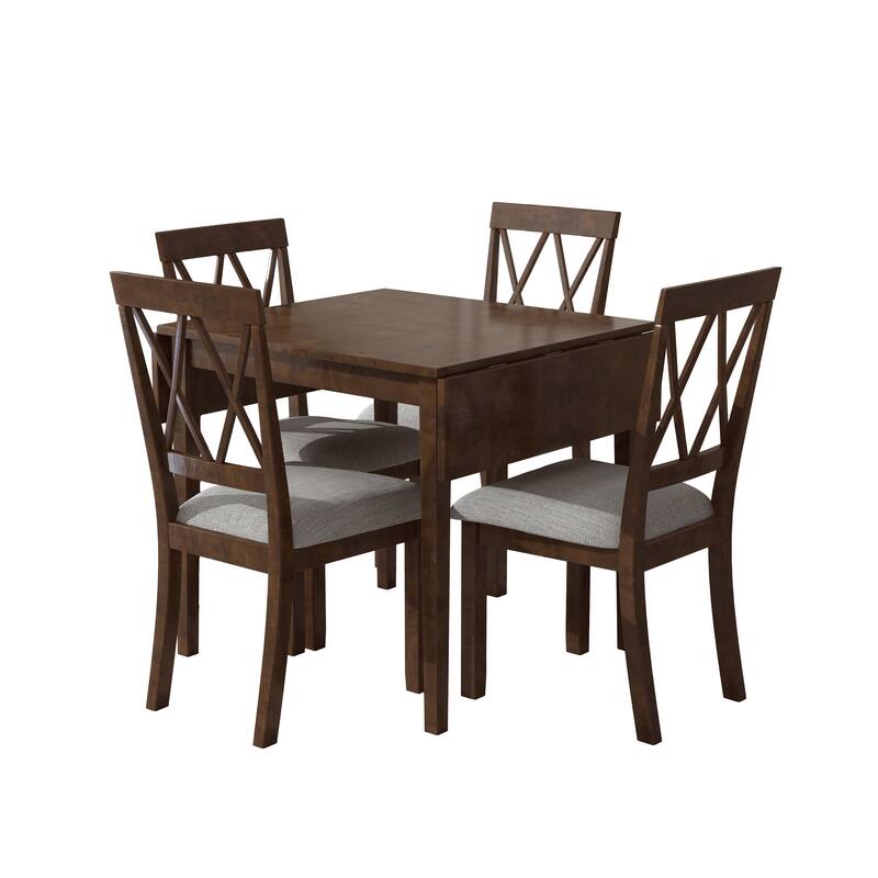 Roomfitters Foldable Dining Table Set, 5 Piece Drop Leaf Kitchen Table with 4 Upholstered Chairs, Space Saving Design