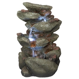 Design Toscano Rocky Range Pass Cascading Waterfall Illuminated Tabletop Fountain, 14 Inch